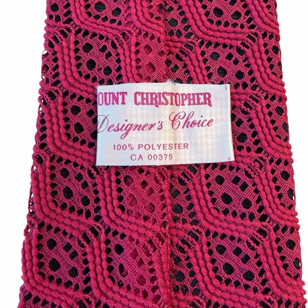 Elegant Red Patterned Tie Textile Vintage Knit overlay Rare - Picture 2 of 5